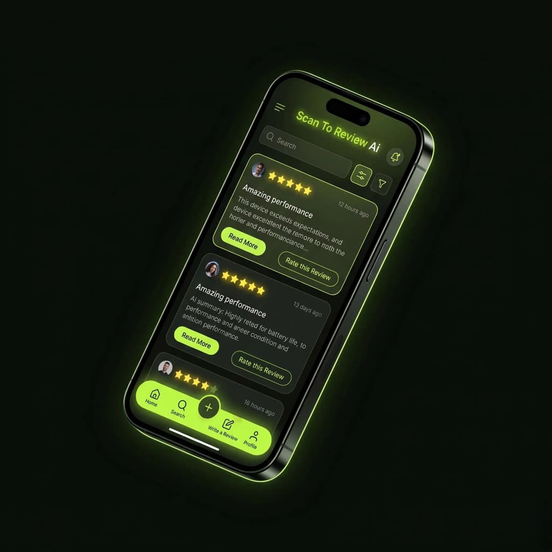 ScanToReviewAI mobile app showing review cards